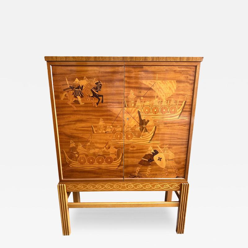 Erik Mattsson Erik Mattsson Swedish Grace Intarsia Inlaid Vikingar Cabinet