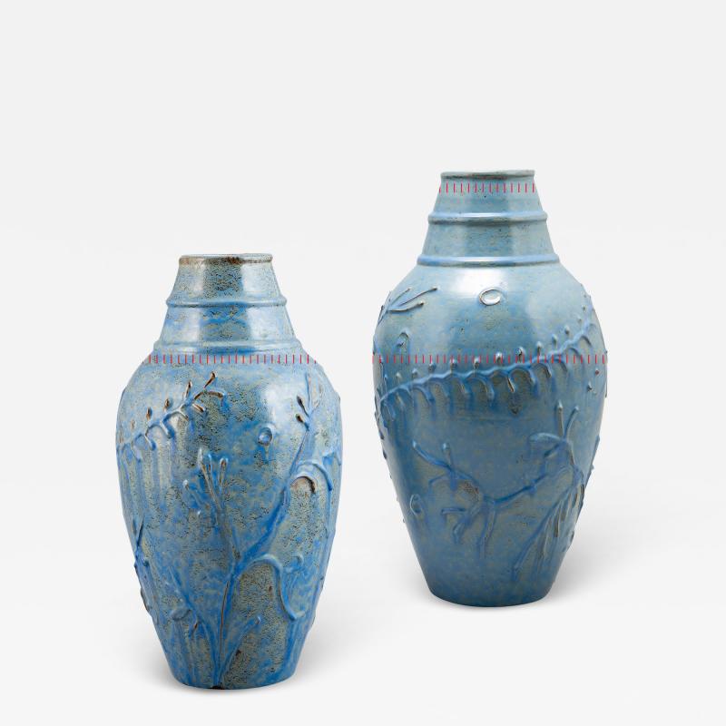 Erik Mornils Pair of Vases with Seaweed Inspired Ornamentation by Erik Mornils for Nittsjo