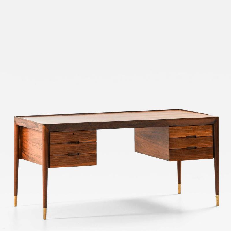 Erik Riisager Hansen Mid Century Desk in Brass Rosewood by Erik Riisager Hansen 1950s