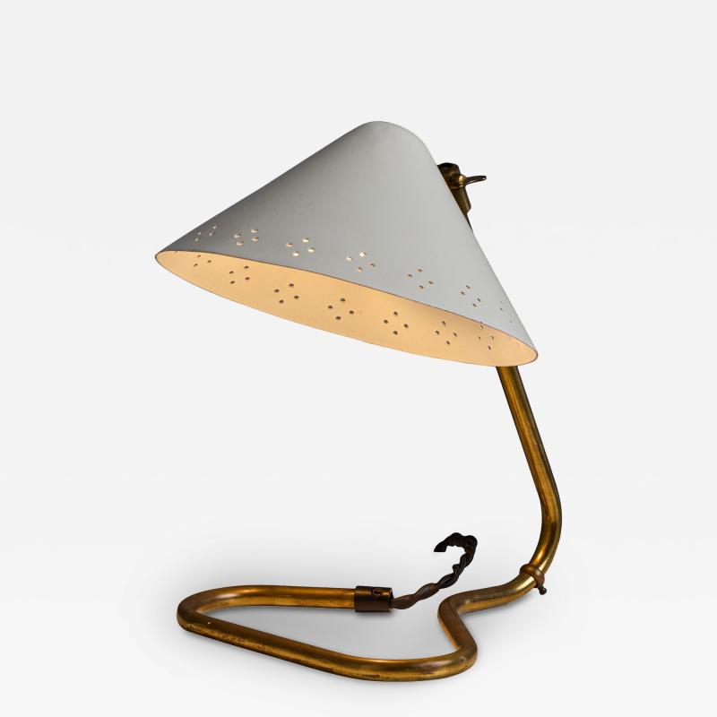 Erik W rn Pair of 1950s Erik Warna GK14 White and Brass Perforated Shade Table Lamps