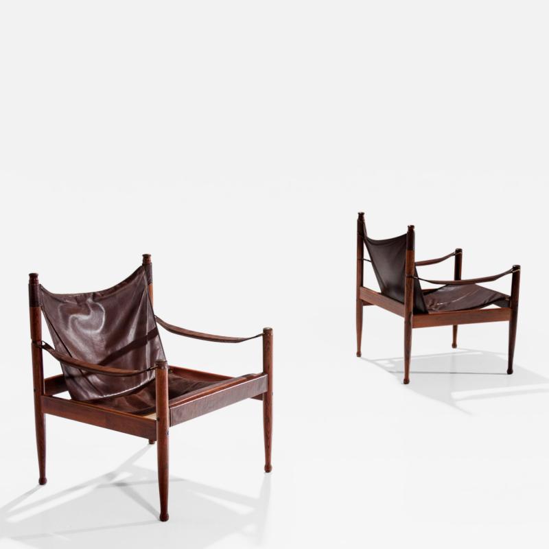 Erik W rts Pair of Erik W rts Safari Chairs in Dark Brown Leather Denmark 1960s