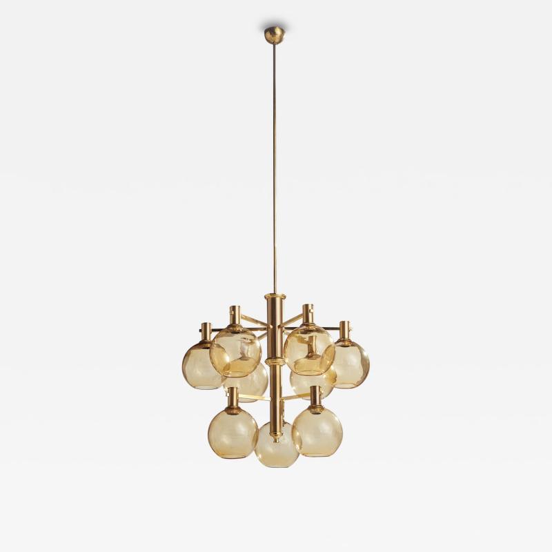 Erik Warna Sizeable Chandelier with Brass and Glass Sweden 1960s