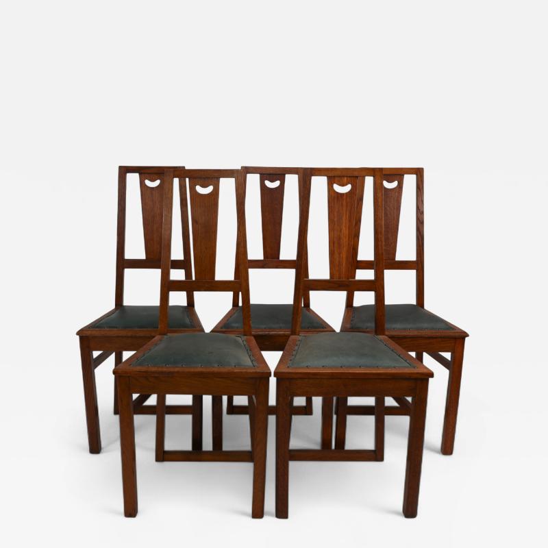 Ernest Archibald Taylor E A Taylor A Set of Five Arts Crafts Oak Side Chairs with Heart Cut outs
