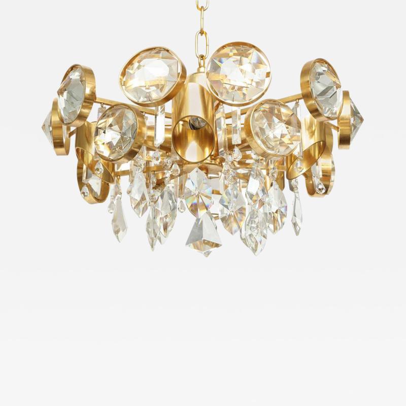 Ernest Palme Ernest Palme Faceted Crystal and Gilt Brass Chandelier