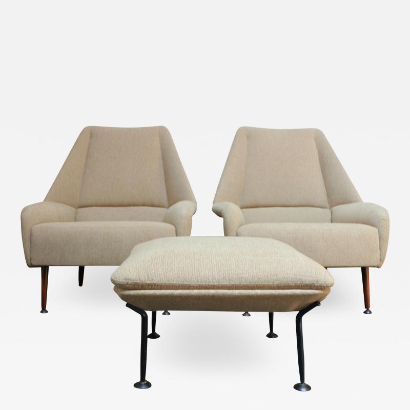 Ernest Race Pair of Ernest Race Flamingo Lounge Chairs and Ottoman