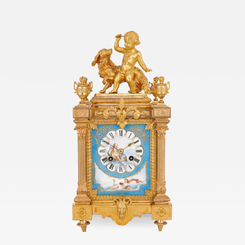 Ernest Royer Neoclassical mantel clock in ormolu and Sevres style porcelain by Ernest Royer