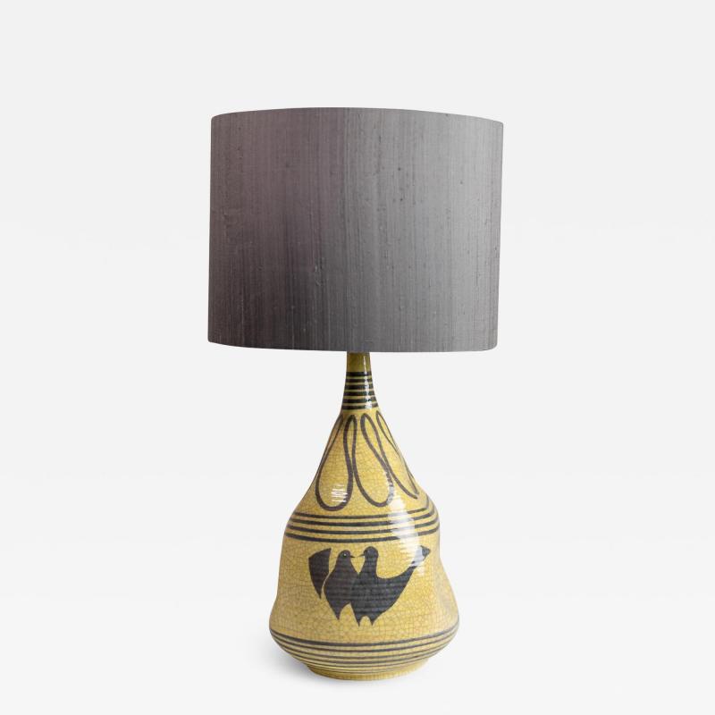 Ernestine Parsons WHIMSICAL YELLOW AND GREY ITALIAN CERAMIC TABLE LAMP BY ERNESTINE OF SALERNO