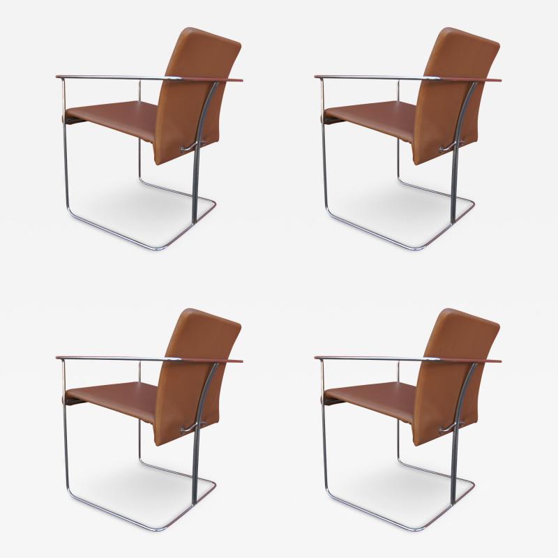 Ernesto Redaelli Set of Four Leather and Chrome P 15 Armchairs by Ernesto Redaelli for Saporiti