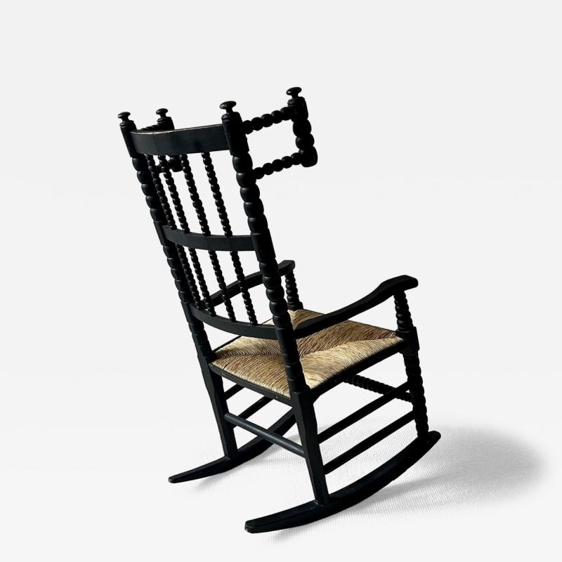 Ernrst Gimson Arts and Crafts Bobbin Ebonized Small Rocking Chair attributed to Ernest Gimson