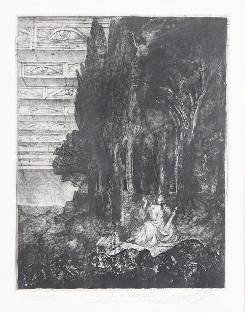 Ernst Fuchs Ernst Fuchs Waldidylle vor der Himmelsmauer Hand Signed Artists Proof 1974