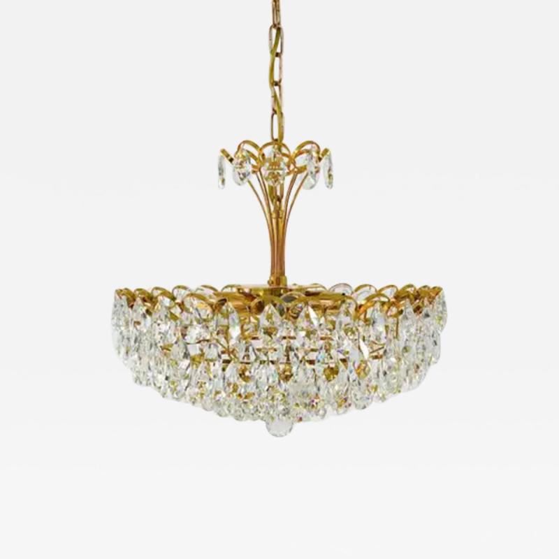 Ernst Palme Ernst Palme Palwa Hollywood Regency Gilt Brass Crystals Chandelier 1970s