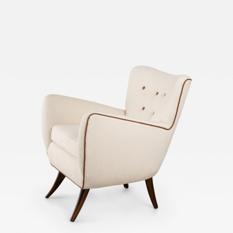 Ernst Schwadron Ernst Schwadron Lounge Chair in Italian Boucl and Saddle Brown Leather