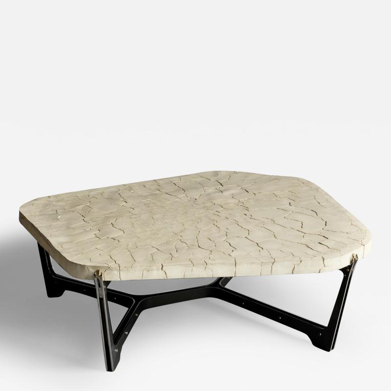 Erwan Boulloud Pentagonal White Concrete Black Steel Brass Coffee Table by Erwan Boulloud