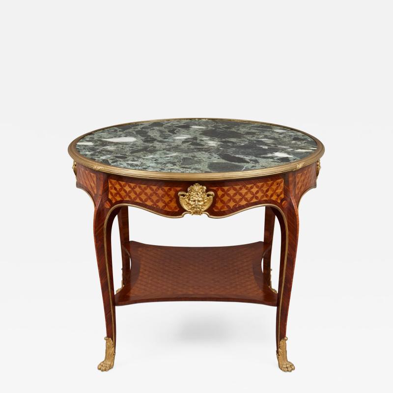 Escalier de Cristal Antique Louis XV Style Ormolu Mounted Marble and Parquetry Table by L Escalier