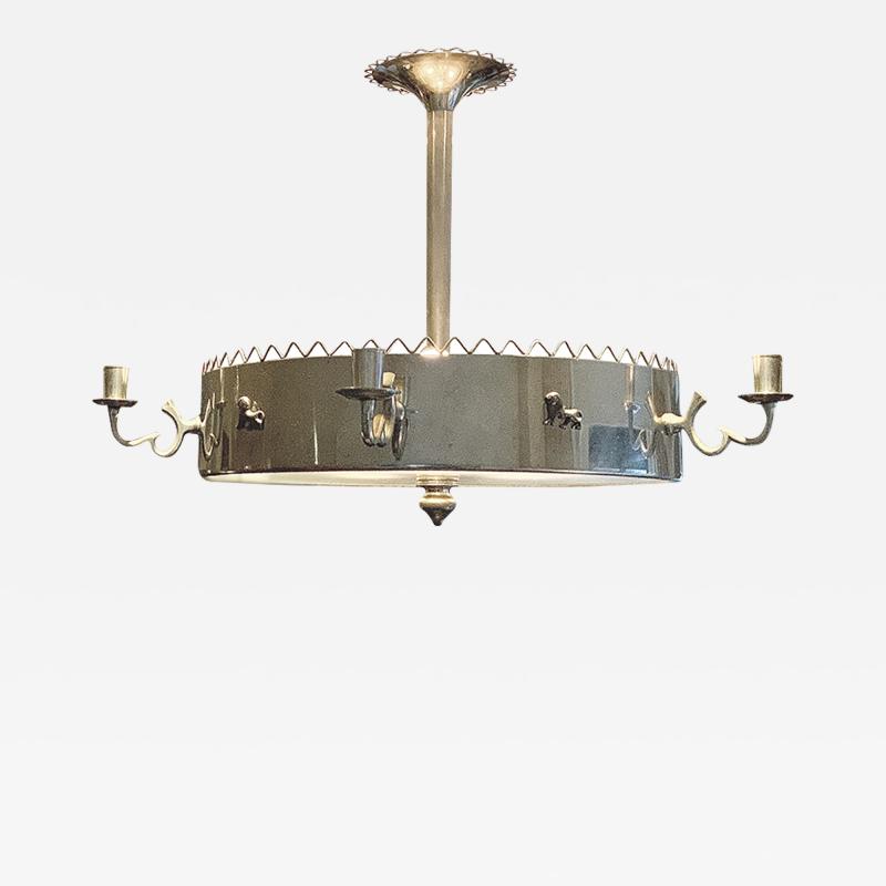 Estrid Ericson Art Deco nickel Plated chandelier by Estrid Ericson and Anna Petrus