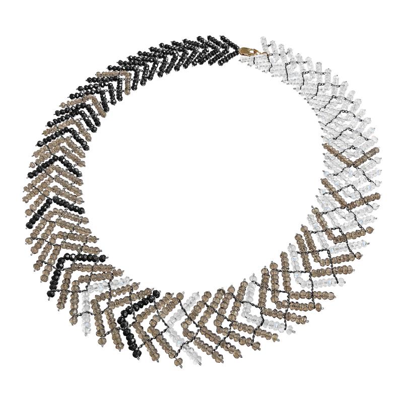 Estyn Hulbert Moonstone Black Spinel Smoky Topaz Intricate Beaded Necklace Estyn Hulbert