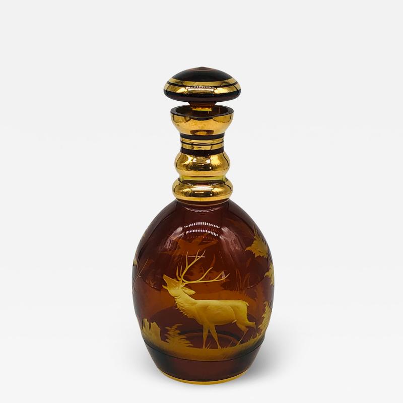 Etched to clear decanter with stag and duck 