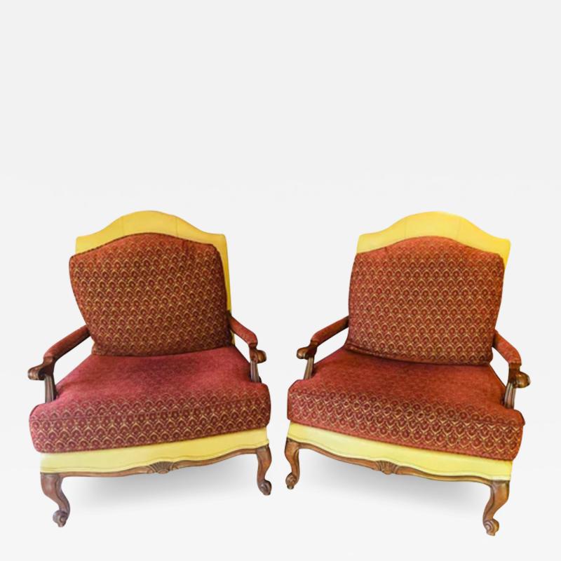 Ethan Allen French Louis XV Style Bergere or Marquis Lounge Chair by Ethan Allen a Pair