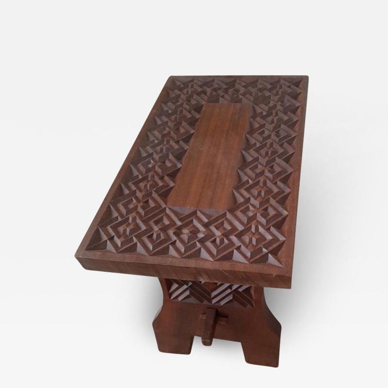 Ethnic organic engraved superb masterwork solid mahogany coffee table