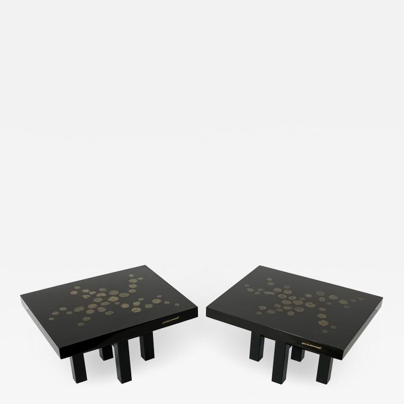 Etienne Allemeersch Pair of Etienne Allemeersch Pyrite Inlaid End Tables