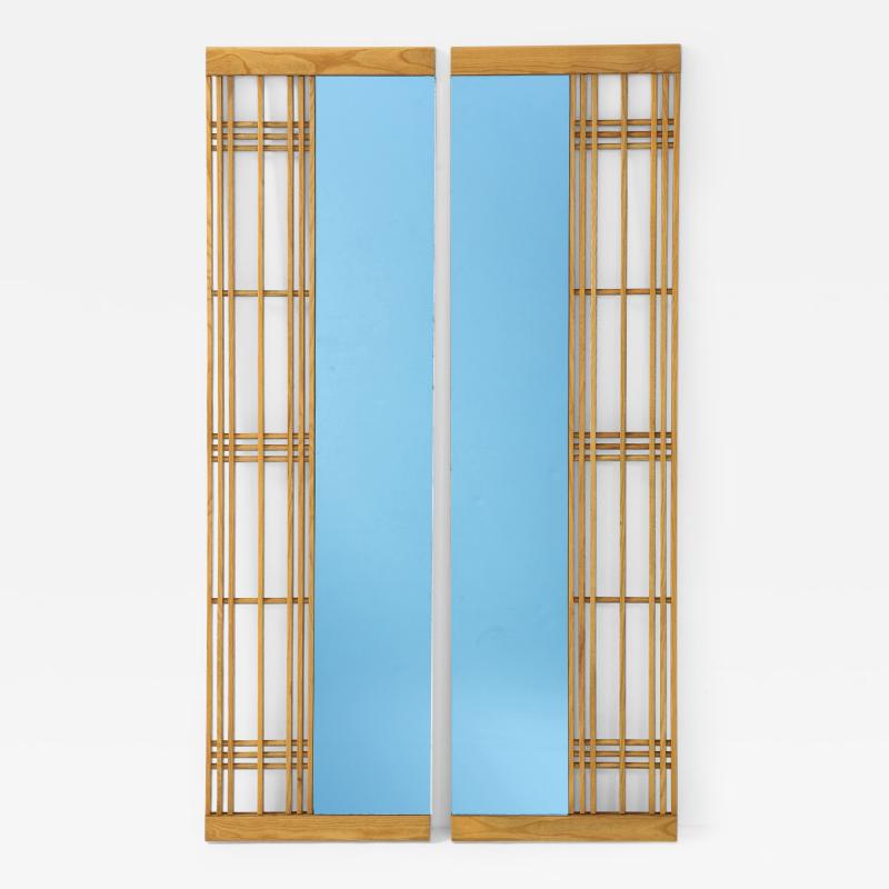 Ettore Sottsass Ettore Sottass Style Oak And Blue Glass Two Piece Mirror