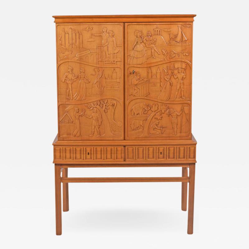 Eugen H glund Eugen H glund Carved Cabinet 1950s in Vetlanda Sweden