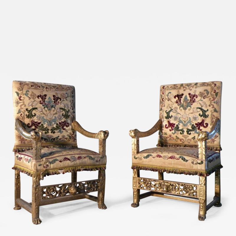 Eugene Grasset Pair of Late 19th Century French Gilt Armchairs by Eugene Grasset