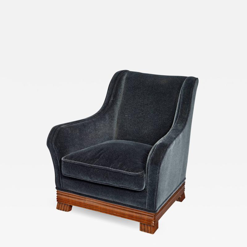 Eugene Schoen Lounge Chair in Navy Mohair