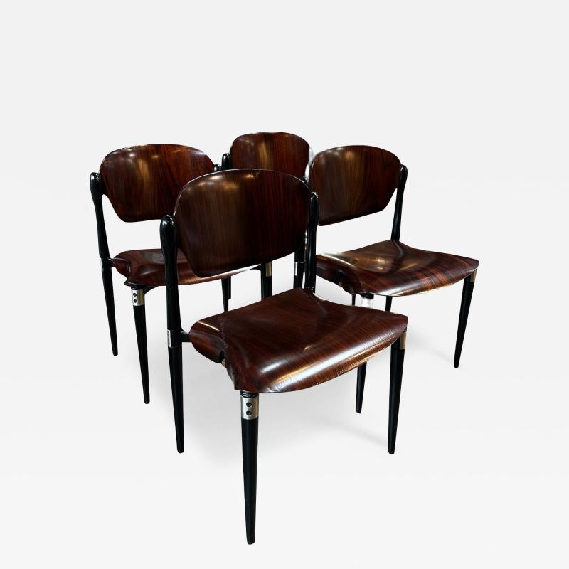 Eugenio Gerli Set of 4 Rosewood and Black Lacquered S83 Side Chairs by E Gerli for Tecno