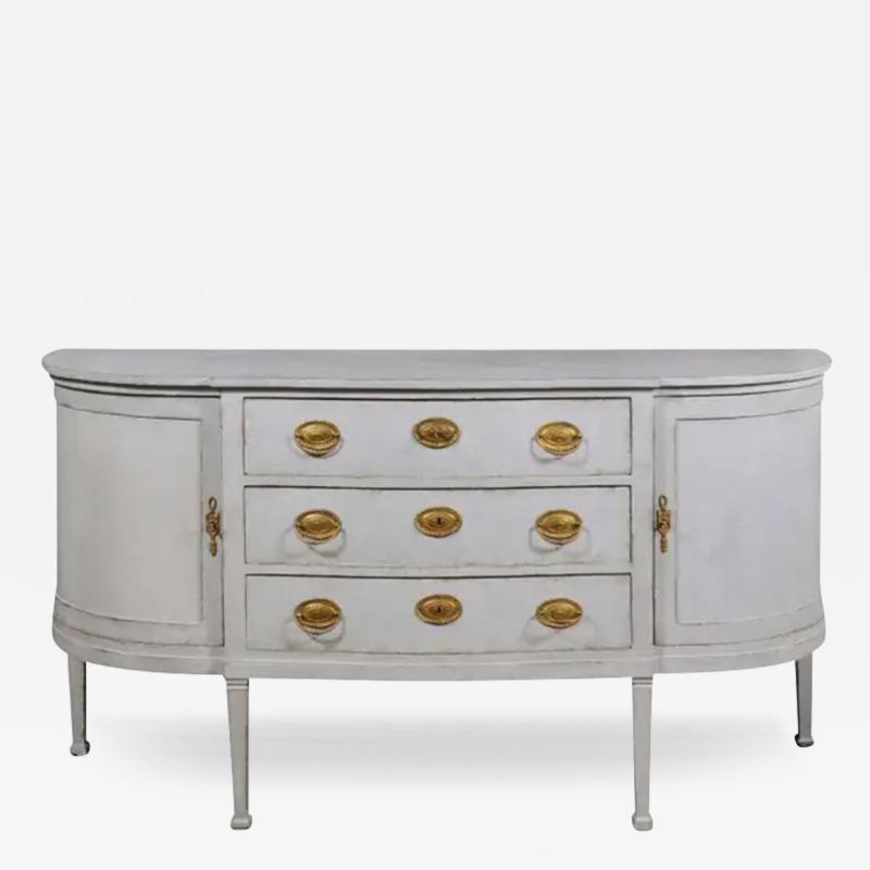 European 1830s Painted Demilune Sideboard with Three Drawers and Rounded Doors