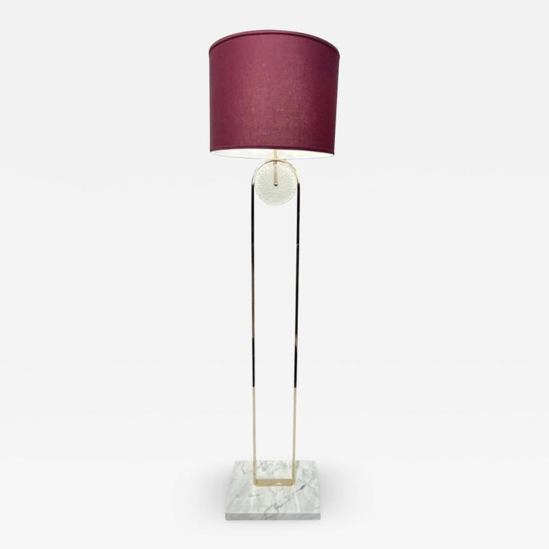 European Art Deco Style Minimalist Crystal Murano Glass Brass Marble Floor Lamp