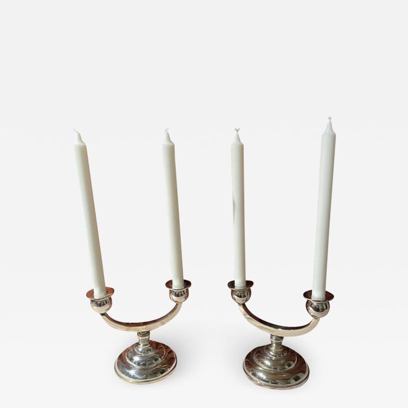 European Art Deco Style Silver Plated Candlesticks