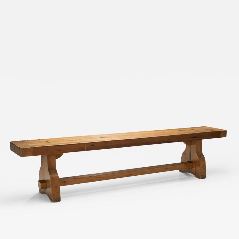 European Brutalist Oak Bench Europe ca 1950s