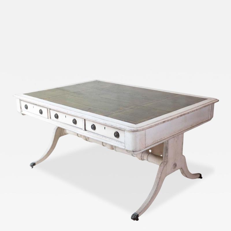 European Early 19th Century Partners Desk with Bronze Mounts and Leather Top