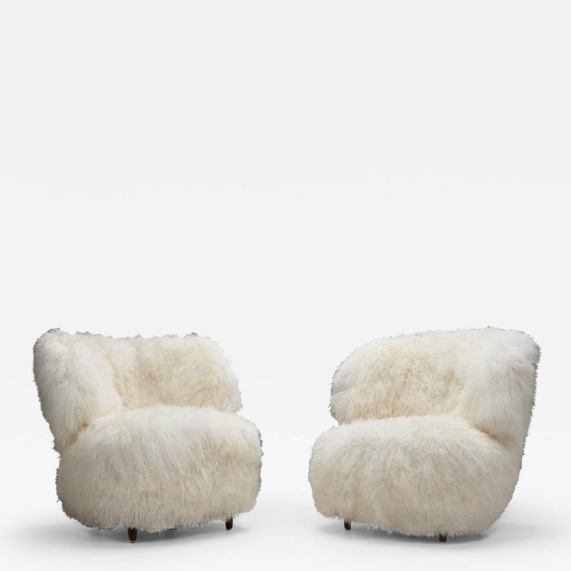 European Easy Chairs in Lush Shearling Europe 1950s