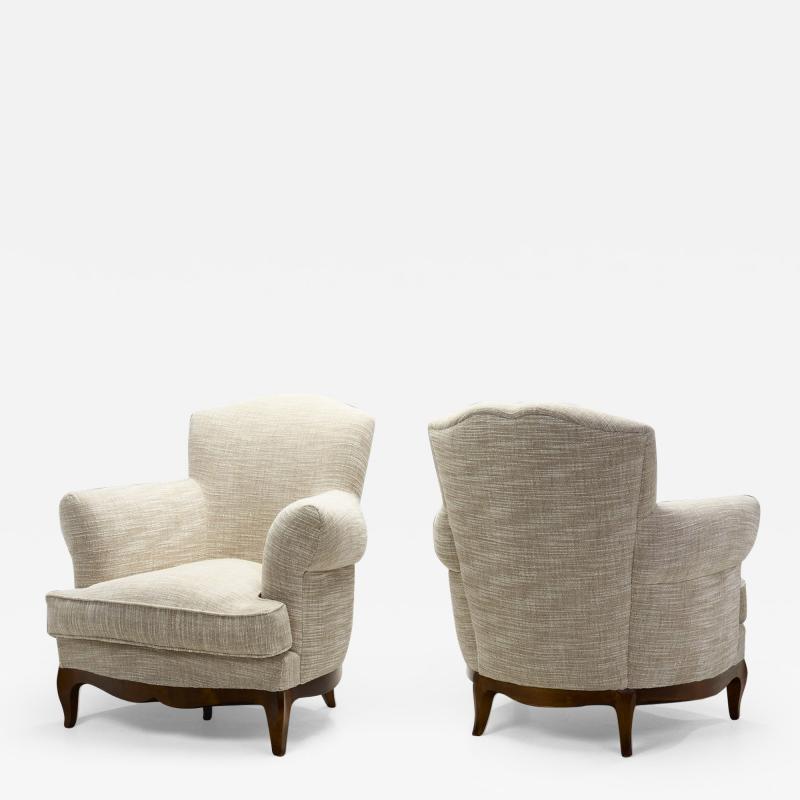 European Lounge Chairs with Sculpted Wooden Legs Europe ca 1950s