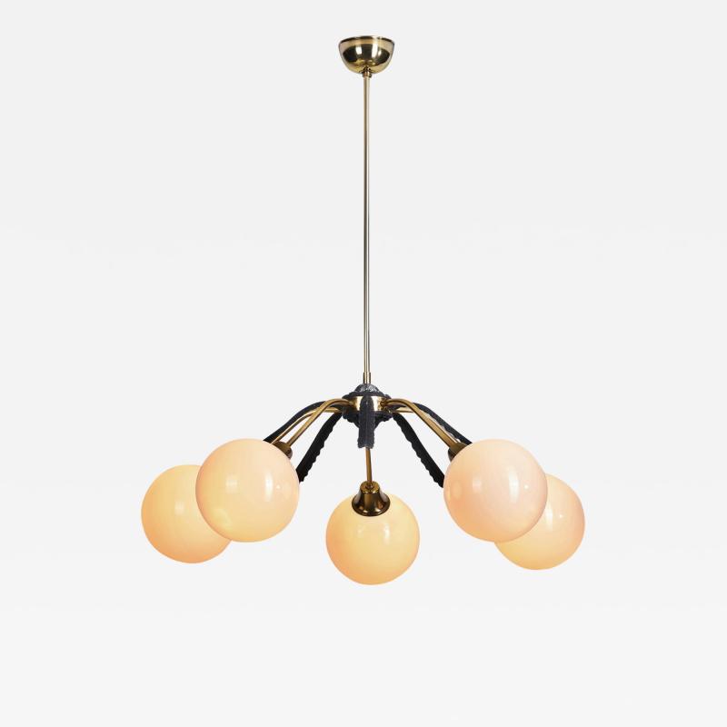 European Mid Century Modern Brass Ceiling Lamp with Leaf Motif Europe ca 1950s