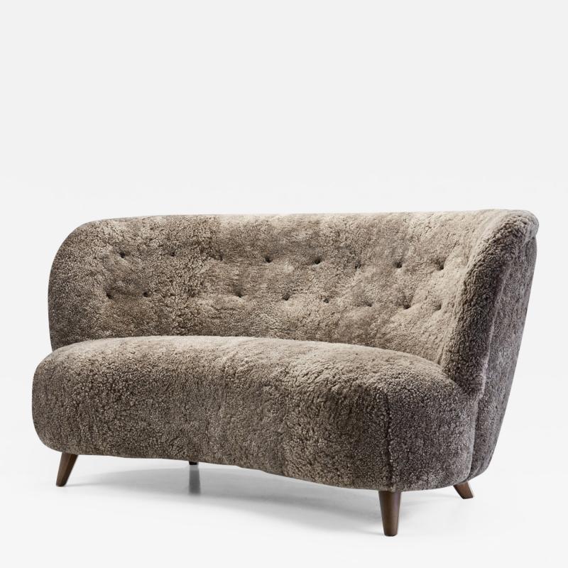 European Mid Century Upholstered Crescent Sofa Europe ca 1950s