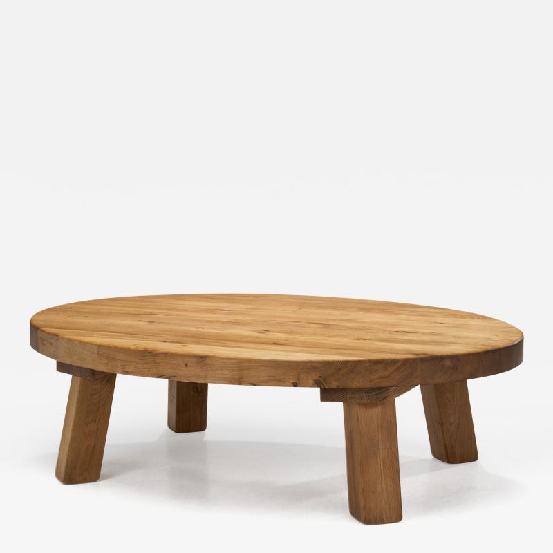 European Solid Wood Oval Coffee Table Europe ca 1950s