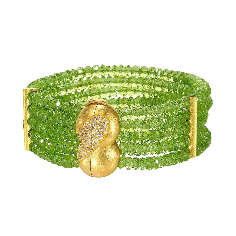 Eva Steinberg Eva Steinberg Germany Green Peridot Diamond Multistrand Artisan Bracelet