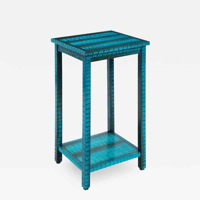 Evan Lobel Lobel Originals 2 Tier Side Table in Exotic Blue Snake Skin New 