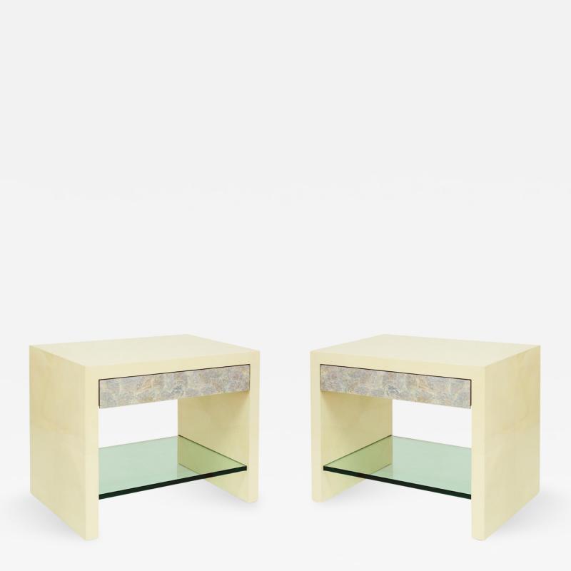 Evan Lobel Pair of Pearl Front Bedside Tables by Evan Lobel for Lobel Originals