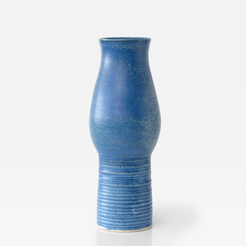 Ewald Dahlskog EWALD DAHLSKOG VASE IN BLUE GLAZE FOR BO FAJANS SWEDEN 1930S