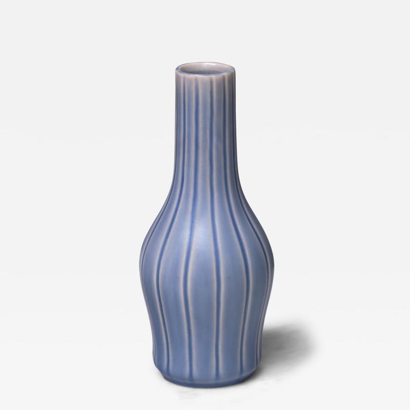 Ewald Dahlskog Ewald Dahlskog Blue Striped Ceramic Vase Bobergs Fajansfabrik AB Sweden 1930s