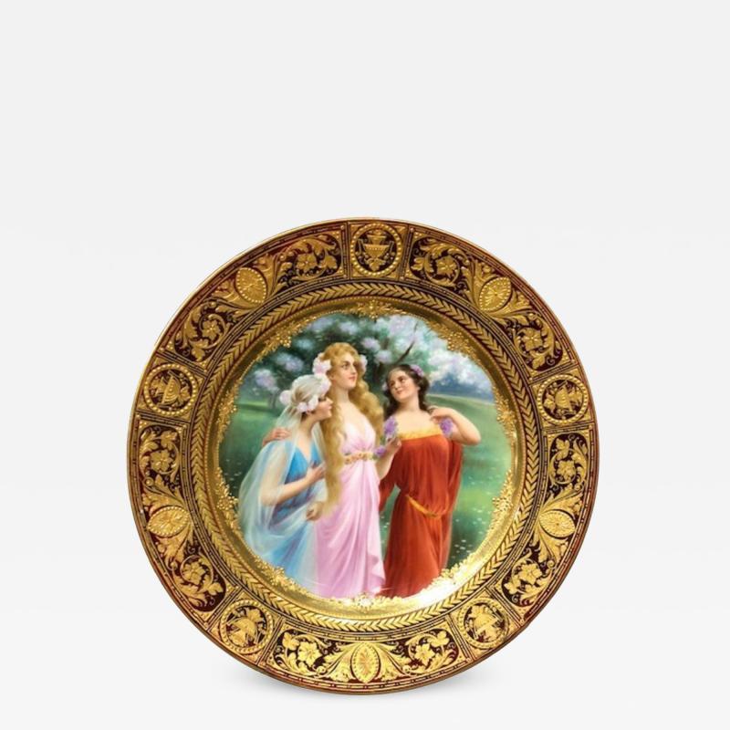 Exceptional Antique Hand Painted Royal Vienna Porcelain Plate with Raised Gold