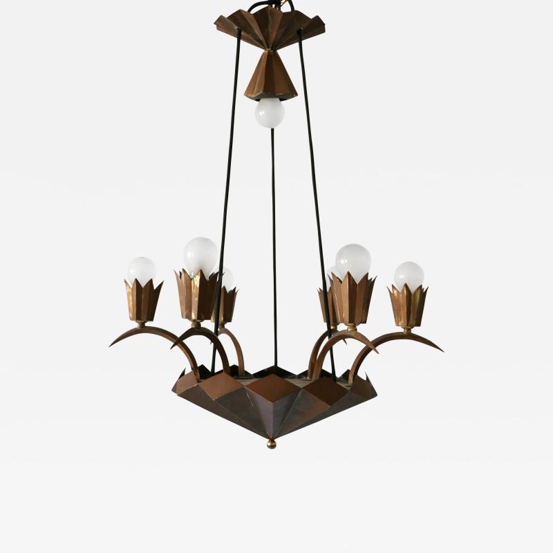 Exceptional Art Deco Cubist Brass Chandelier or Pendant Lamp 1920s