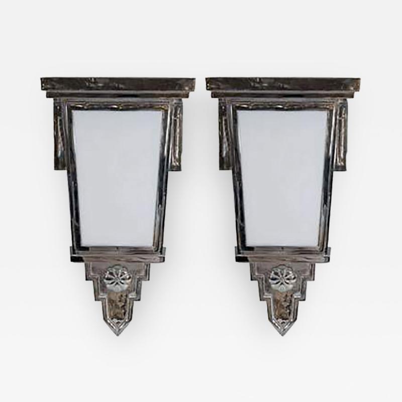Exceptional Art Deco Pair of Nickled Bronze Wall Sconces