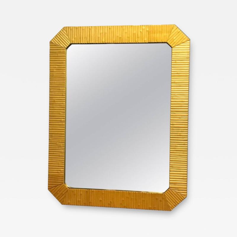 Exceptional Bamboo Modern Mirror with Brass Inner Frame