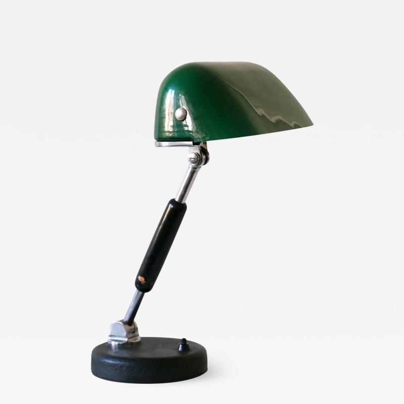 Exceptional Bauhaus Bankers Table Lamp with Original Green Glass 1930s Germany