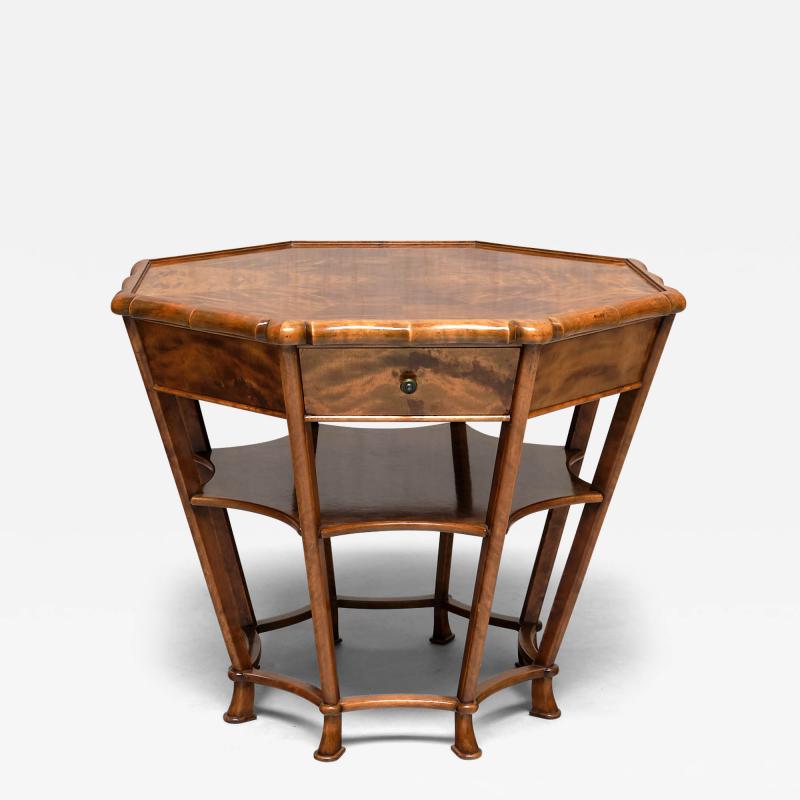 Exceptional Expressionist Octagonal Center Table in Flamed Birch Germany 1920s